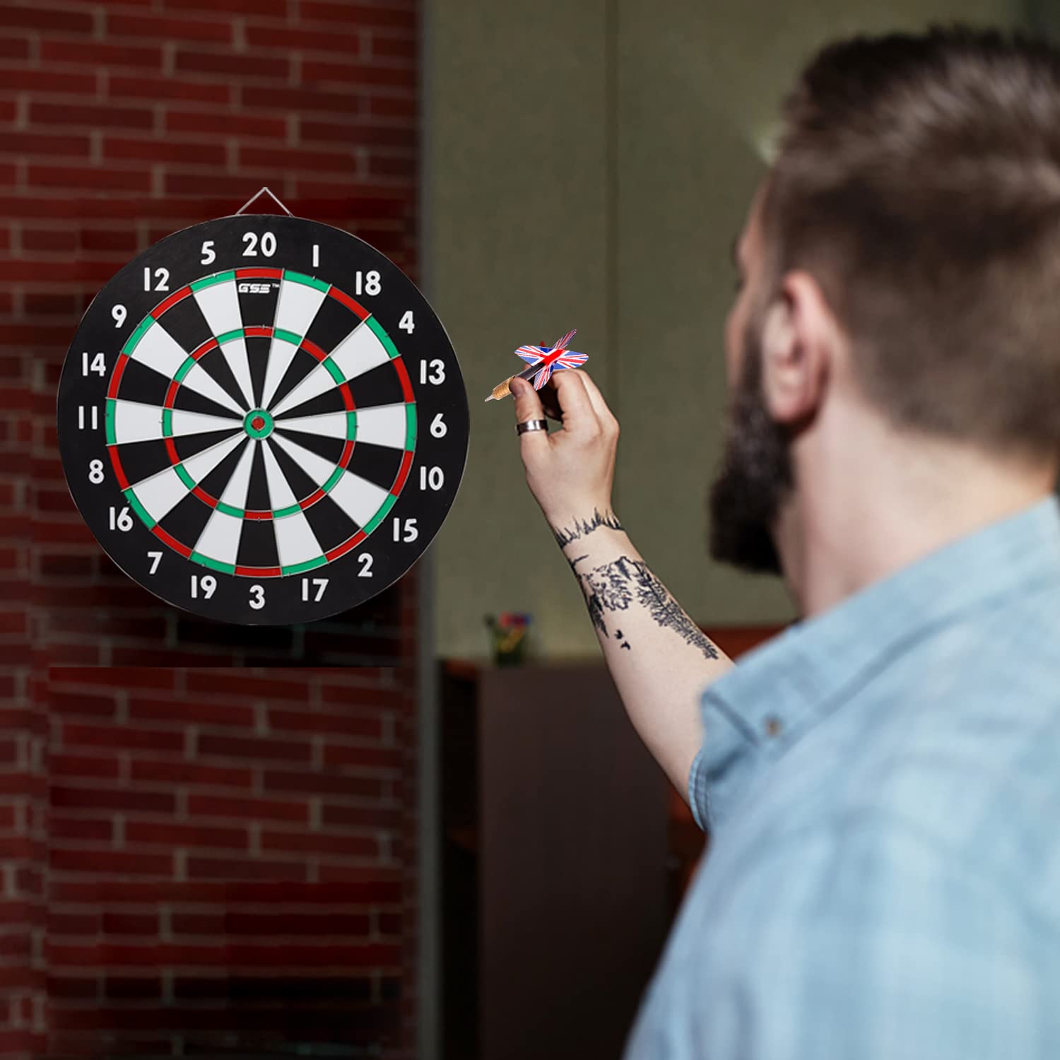 Gse 18'' Dartboard Game Set With Six 17G Steel Tip Darts, 2-In-1 Double Sided Bound Paper Baseball And Dart Board Games Set, Exc