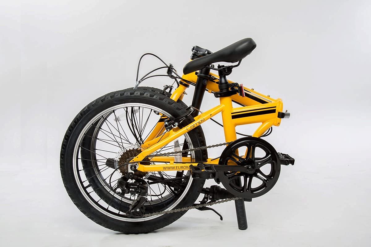 Zizzo Campo 20 Inch Folding Bike With Shimano 7-Speed, Adjustable Stem, Light Weight Frame (Yellow)