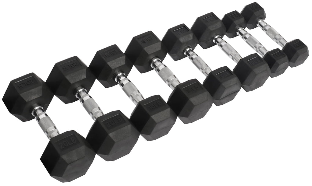Fitvids Rubber Encased Hex Dumbbell, Set Including 5, 10, 15, 20Lb Pairs