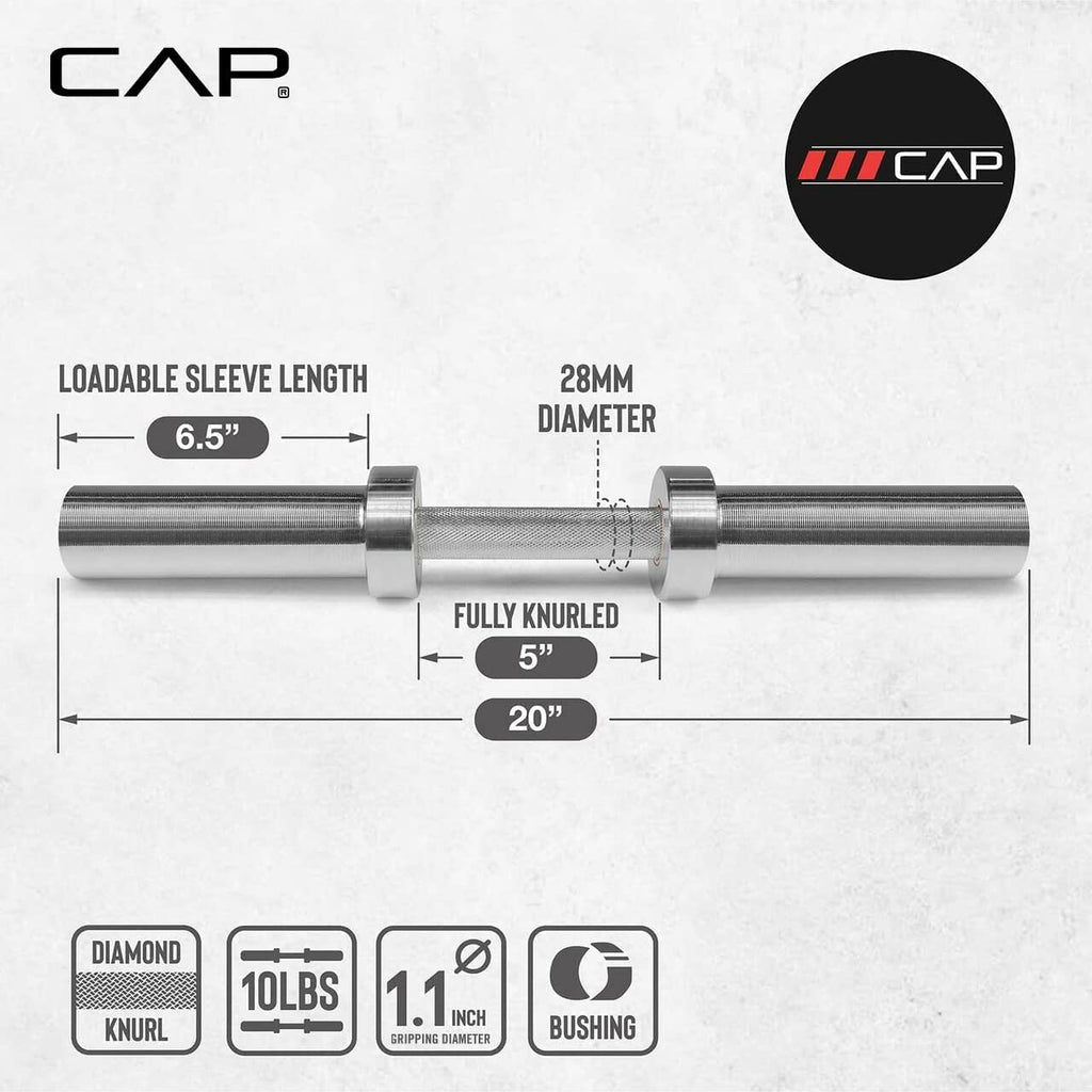 CAP Barbell 2 Solid Olympic Dumbbell Handle, No Collars, Chrome (New Version)