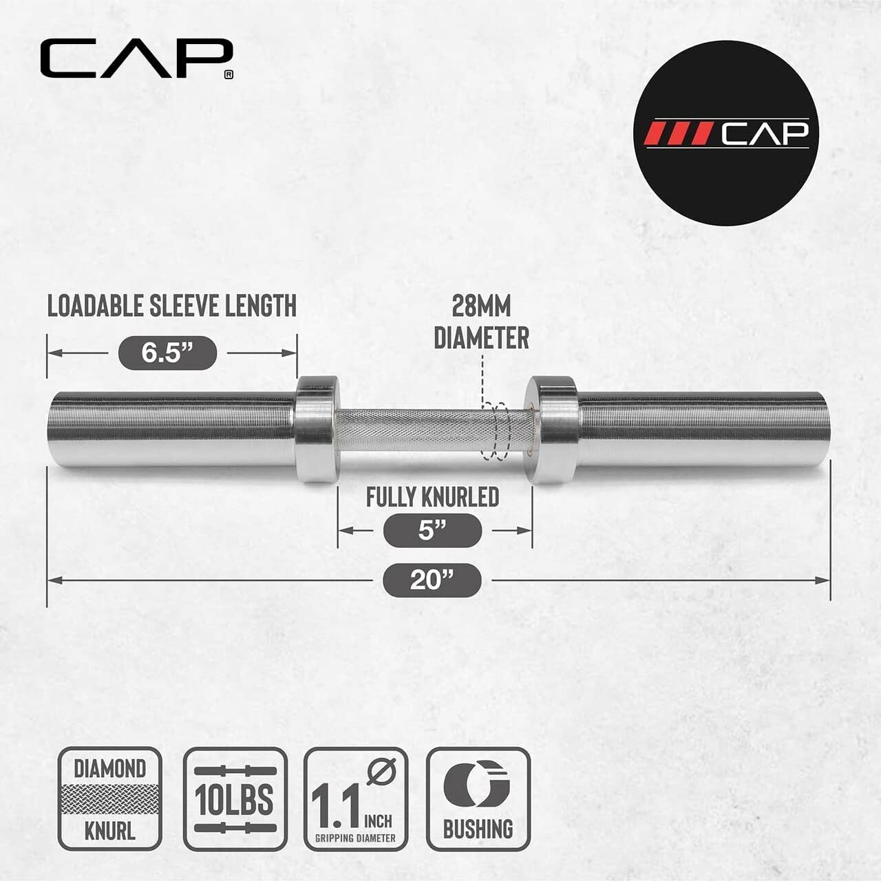CAP Barbell 2 Solid Olympic Dumbbell Handle, No Collars, Chrome (New Version)