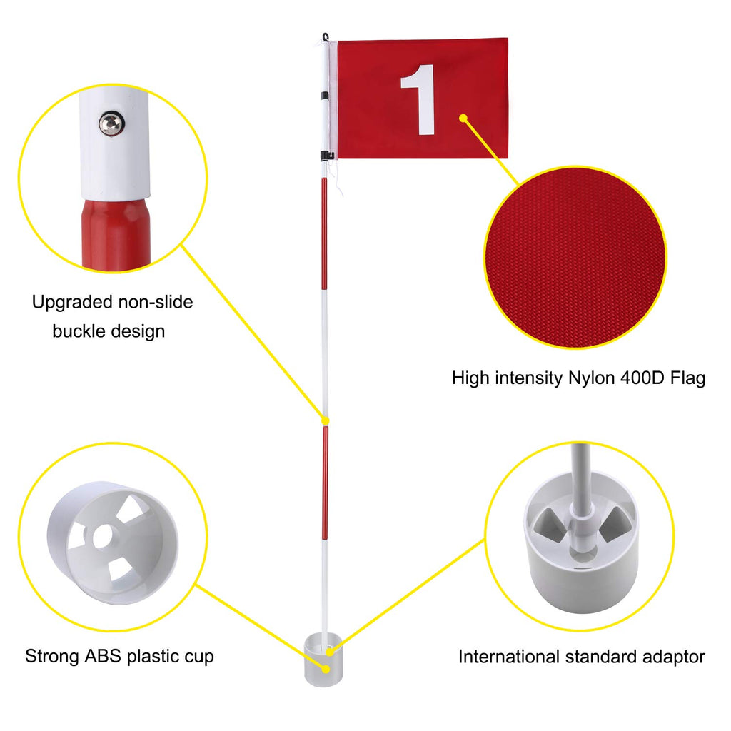 Kingtop Golf Pin Flags Pro, Practice Putting Green Flagstick Hole Cup Set, Golf Flag Stick For Driving Range | Backyard | Indoor