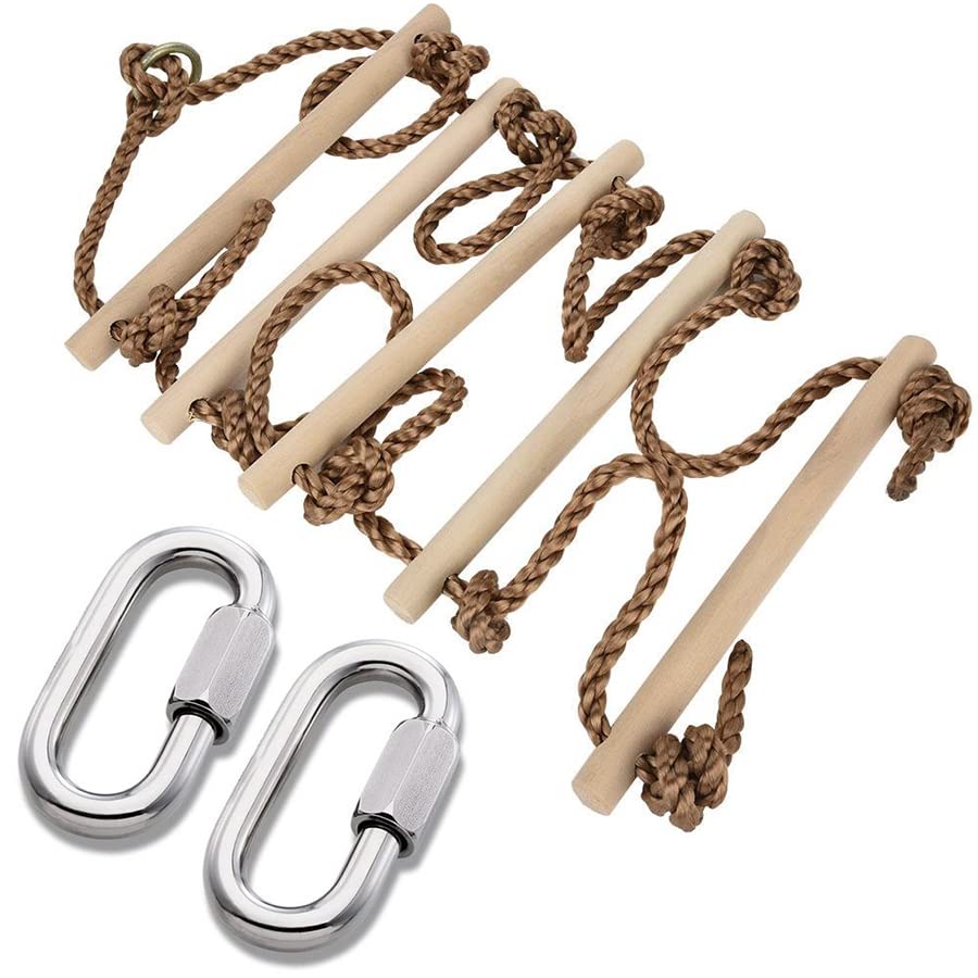 ISOP Swedish Wall Rope Ladder 6.5 ft - Climbing Rope Ladder for Kids | Tree Ladders Play Equipment | Wooden Ladders with Spring 