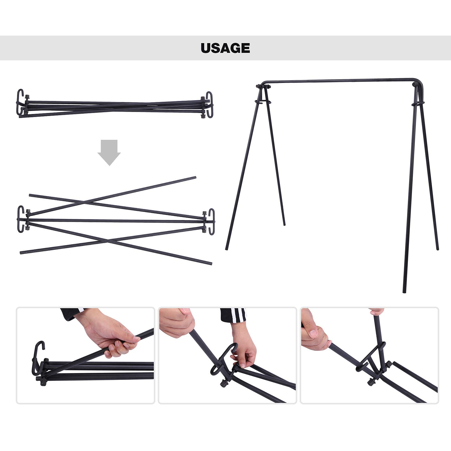 Redcamp Campfire Swing Grill Stand, Portable Hanging Cooking Grill Rack With Dutch Oven Lid Lifter & Hooks For Outdoor Bbq Picni