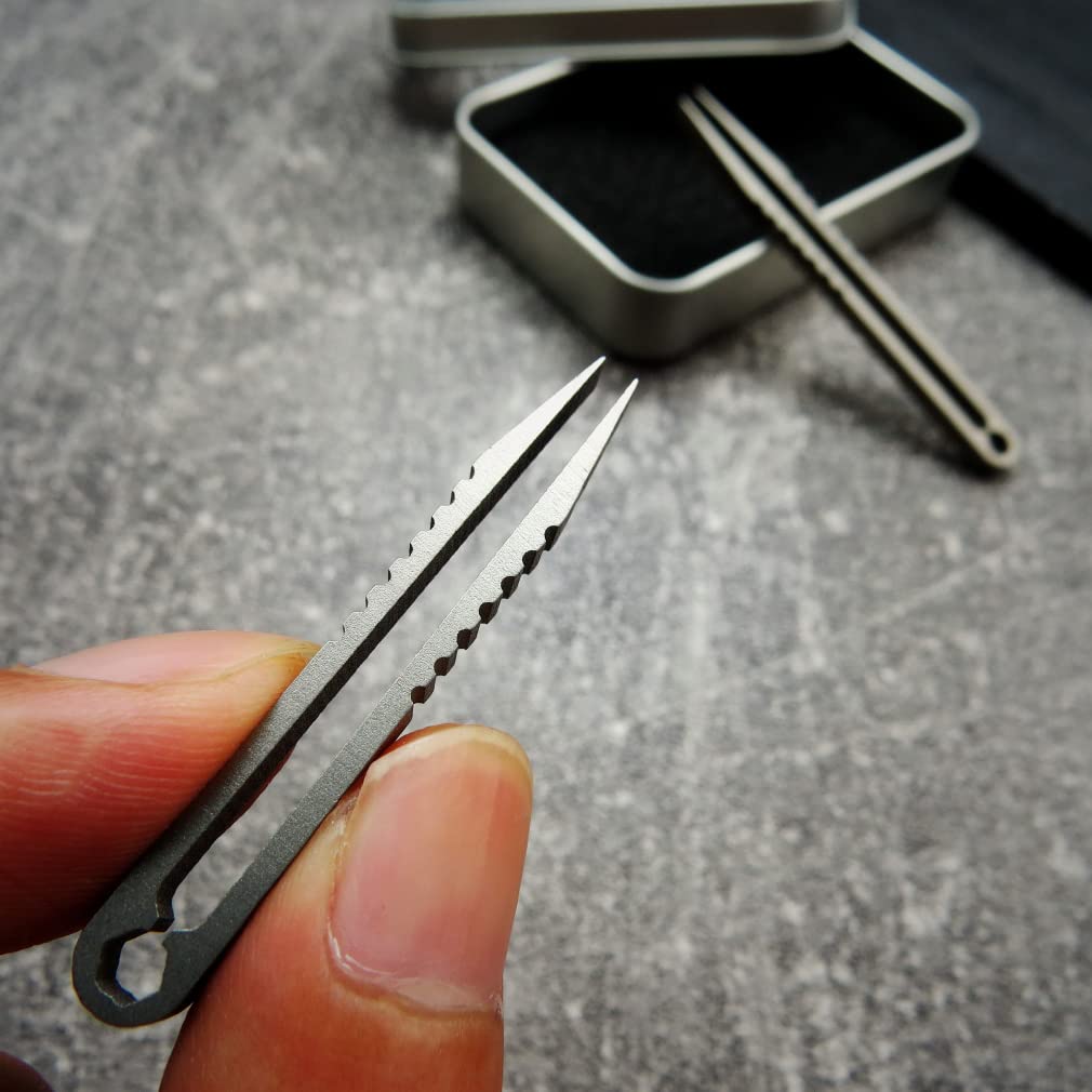 Canku 2Pcs Mini Tweezers Portable Titanium Alloy Edc Survival Camping Outdoor Travel Tool(Silver)