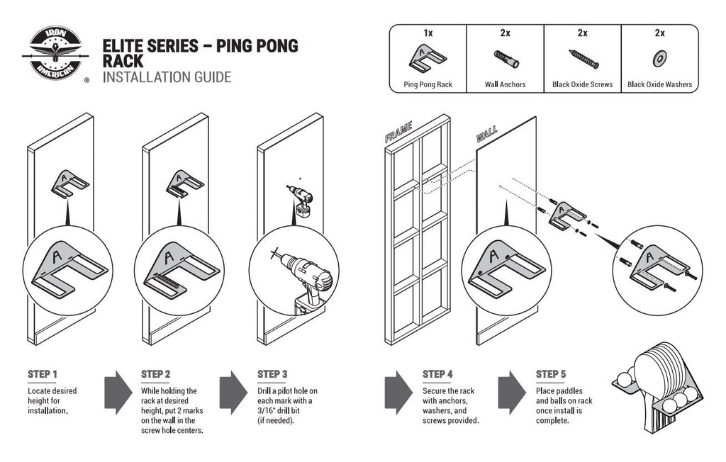 Iron American Elite Ping Pong And Table Tennis Storage Rack, Made In Usa - 1.375 Inch Slot For Balls And 3.25 Inch Slot For Padd