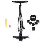 Vibrelli Bike Floor Pump With Gauge & Puncture Kit - 160 Psi - Presta Valve Bike Pump Switches To Schrader - High Pressure Bicyc