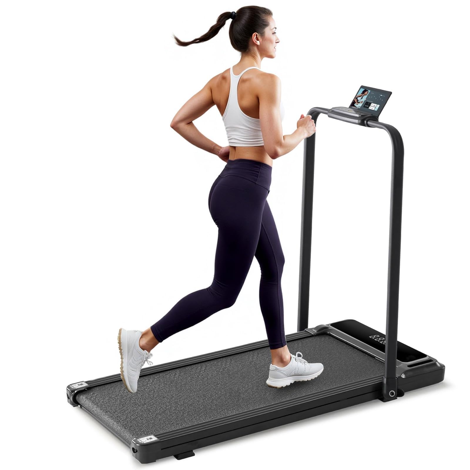 AIDOLY Walking Pad Under Desk Treadmill with Foldable Handle Bar, Portable Compact Electric Walking Treadmills with Remote Contr
