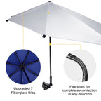 G4Free Upf 50+ Adjustable Beach Umbrella Xl With Universal Clamp For Chair, Golf Bags, Stroller, Wheelchair, Bleacher, Patio(Blu