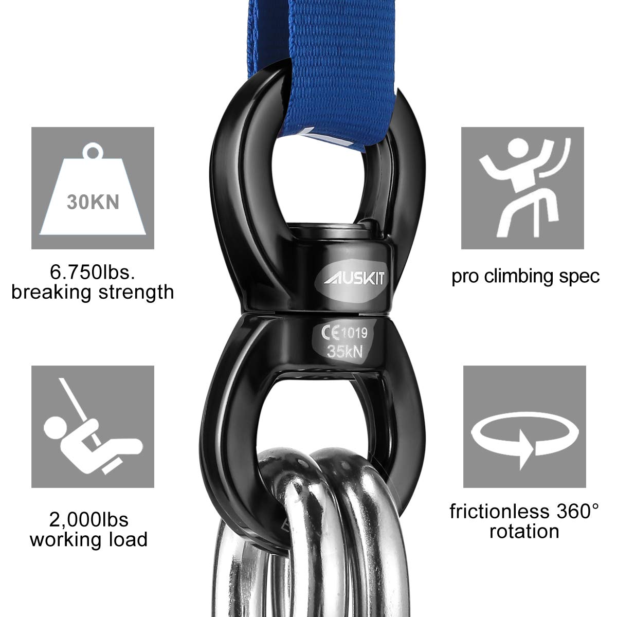 Auskit, Black Swing Swivel, 35 Kn Safest Rotational Device Hanging Accessory