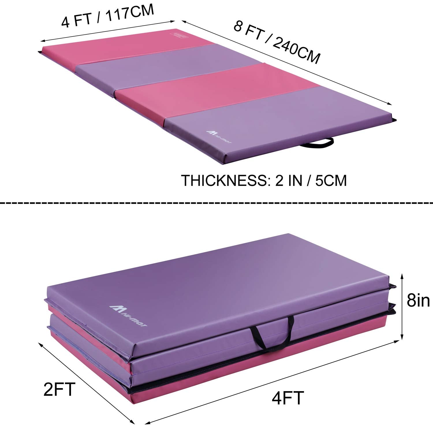 M Hi-Mat Gymnastics Mat, Folding Exercise Mat Thick Aerobics Mats Tumbling Mats For Stretching Fitness With Carrying Handles (Ex