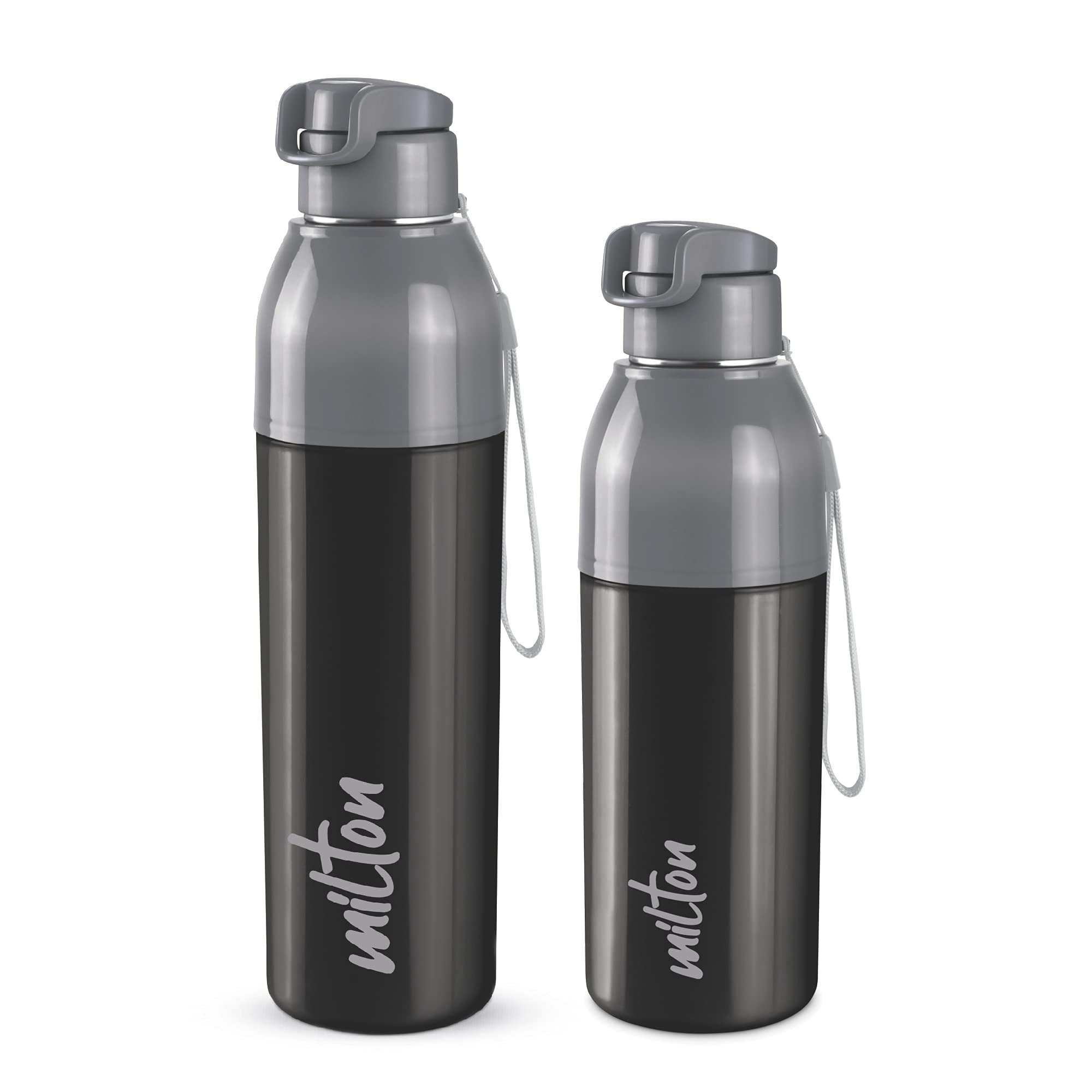 Milton Steel Convey 600/900 Insulated Inner Stainless Steel Water Bottle,Set Of 2, 520 Ml, 630 Ml, Black | Leak Proof | Bpa Free