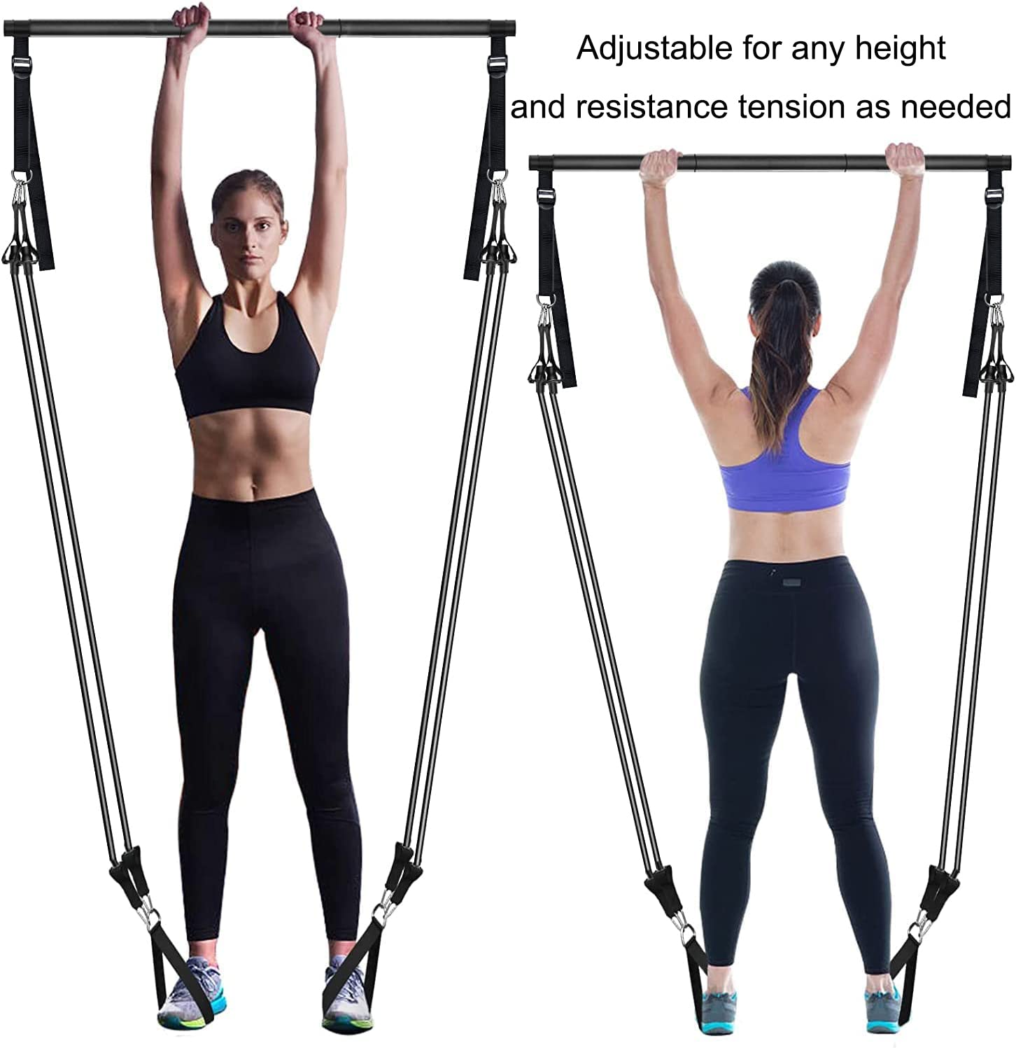 Pilates Bar Kit with Resistance Bands, Adjustable 3-Section Pilates Bar with Stackable Bands Workout Equipment for Legs,Hip,Wais