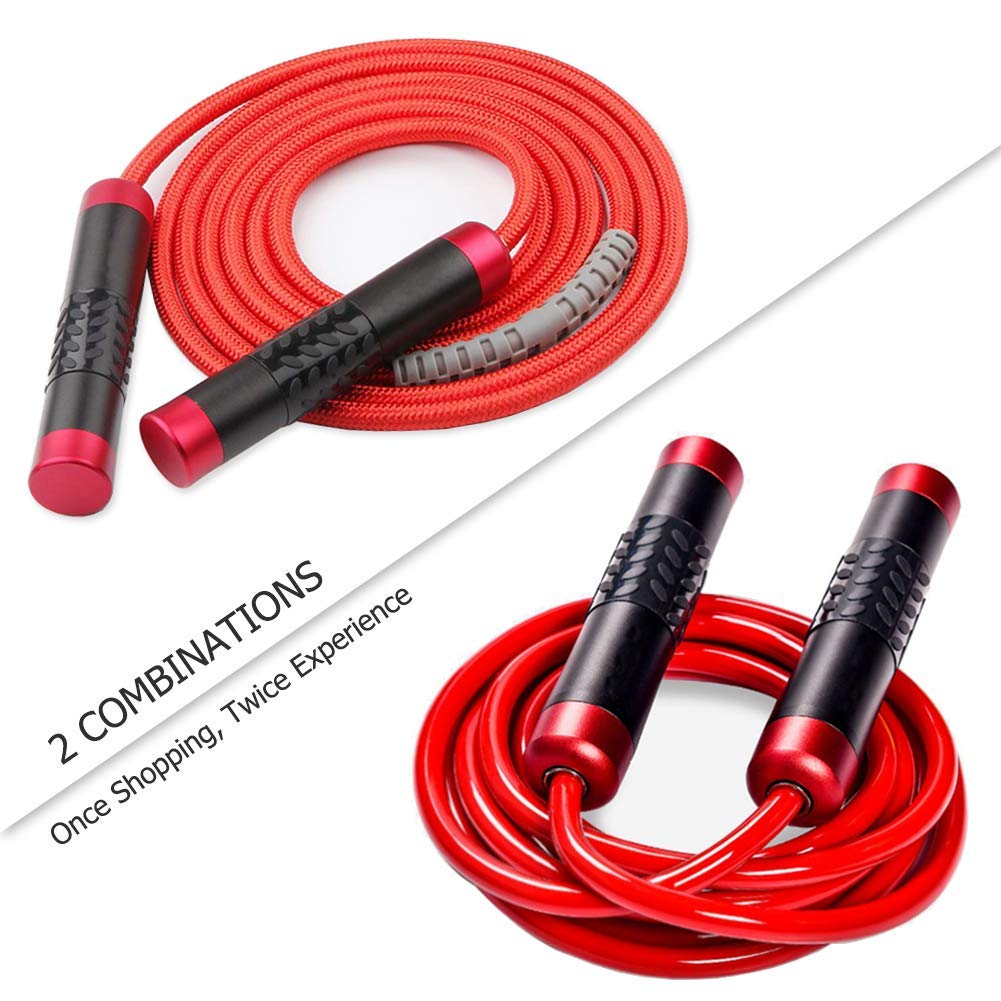 Redify Weighted Jump Rope For Workout Fitness(1Lb), Tangle-Free Ball Bearing Rapid Speed Skipping Rope For Mma Boxing Weight-Los