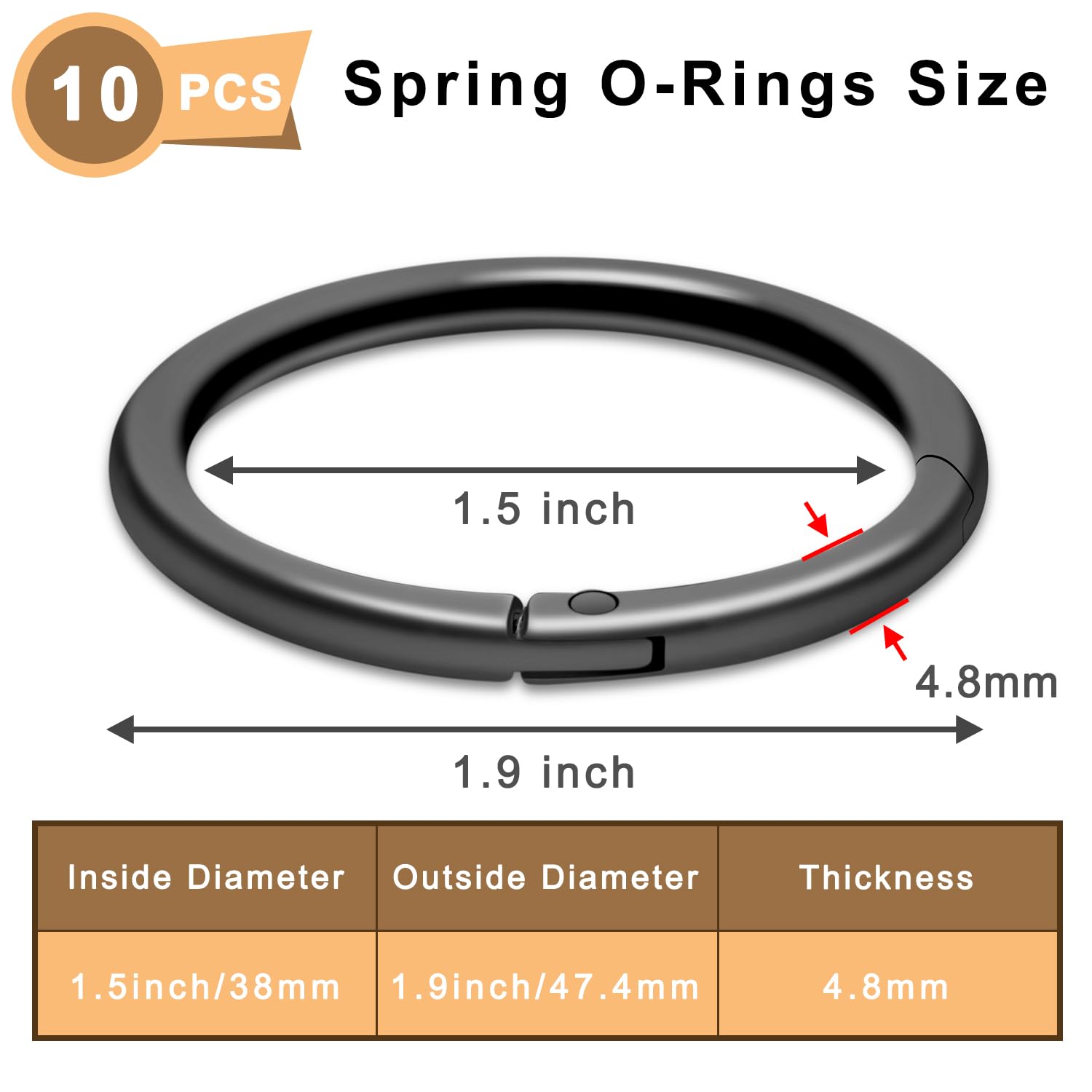 10Pack 1-1/2 Large Round Carabiner Clips, Metal Spring O Rings for Organizer Key Rings, Paracord Keychain Lanyard, Pet Chains, P