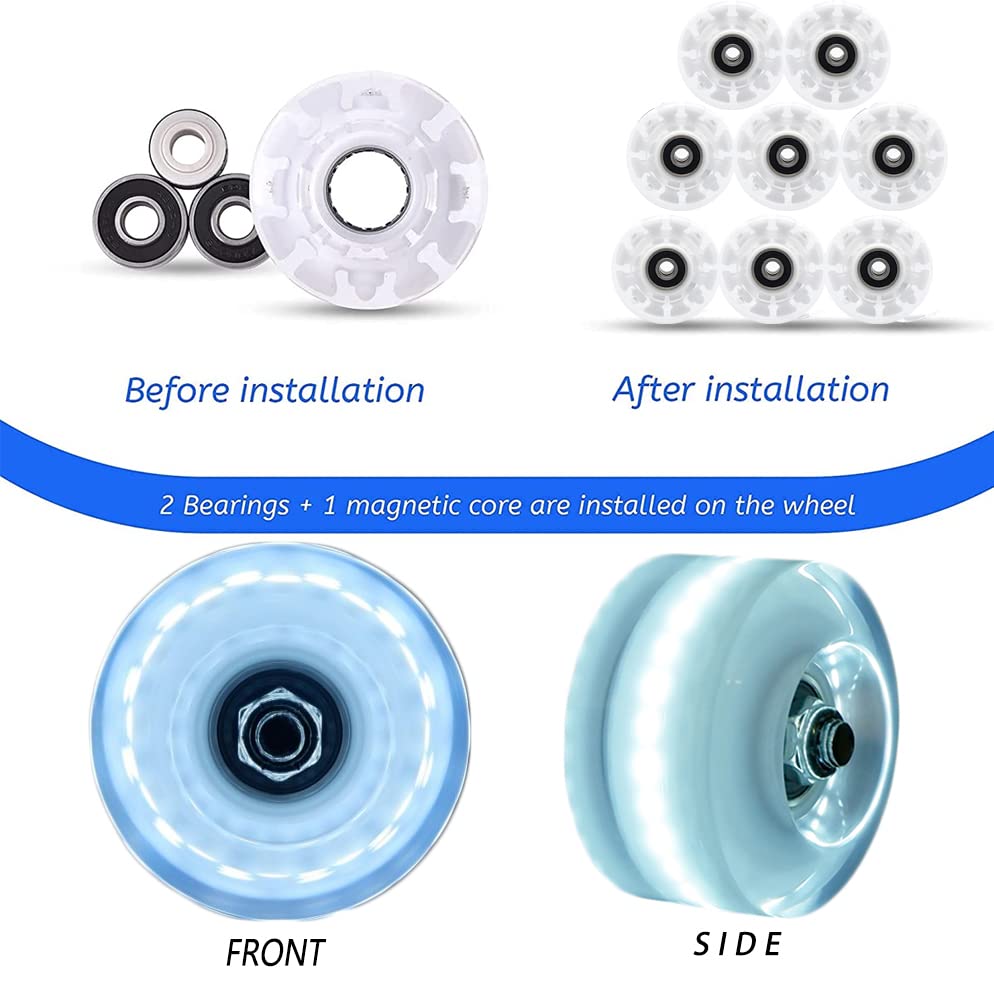 Nezylaf 8 Pack 78A Light Up Roller Skate Wheels 32  5836  65Mm, Luminous Skate Wheels With Bearings Installed For Indoor Or Outd