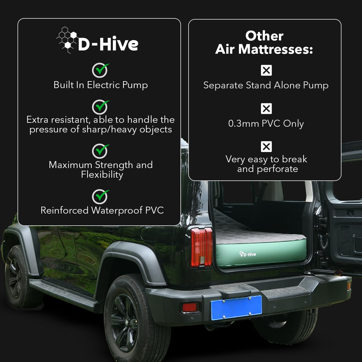 D-Hive Suv Air Mattress, Ultra-Thick Material Extra-High Car Air Mattress, Suv Mattress For Toyota 4Runner, Jeep Wrangler Air Ma