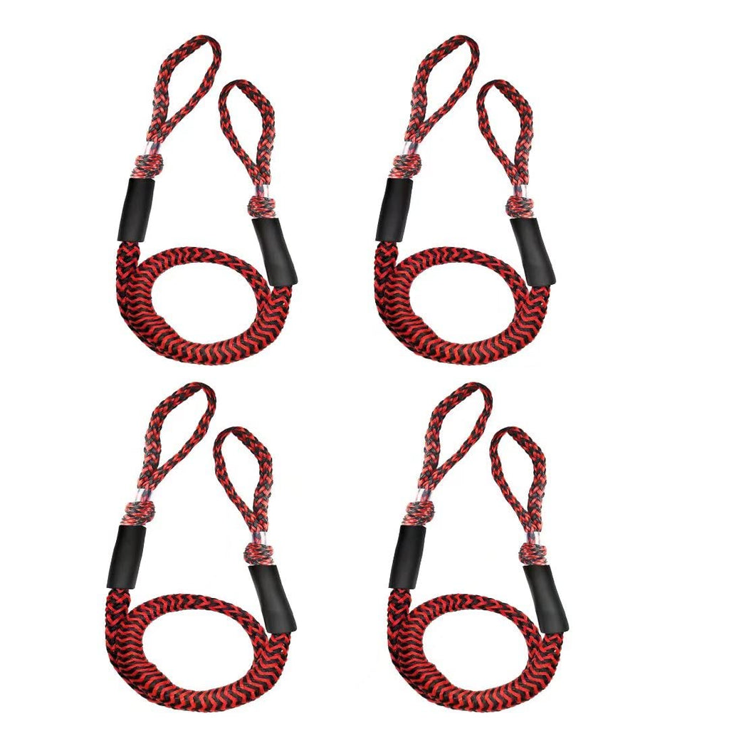 Bungee Dock Lines For Boat Shock Absorb Dock Tie Mooring Rope Boat Accessories 4-5.5 Ft,4Pack (Black&Red)