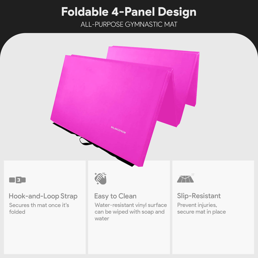 Balancefrom All Purpose 4'X10'X2'' Extra Thick High Density Anti Tear Gymnastics Gym Folding Exercise Aerobics Mats, Pink