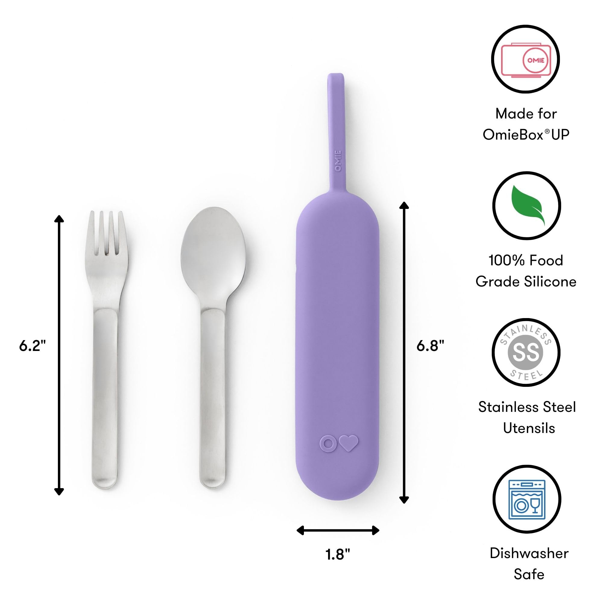 Omie OmieBox Travel Utensil Set | Fork and Spoon with Case for Easy Travel | Stainless Steel Fork and Spoon (Purple)