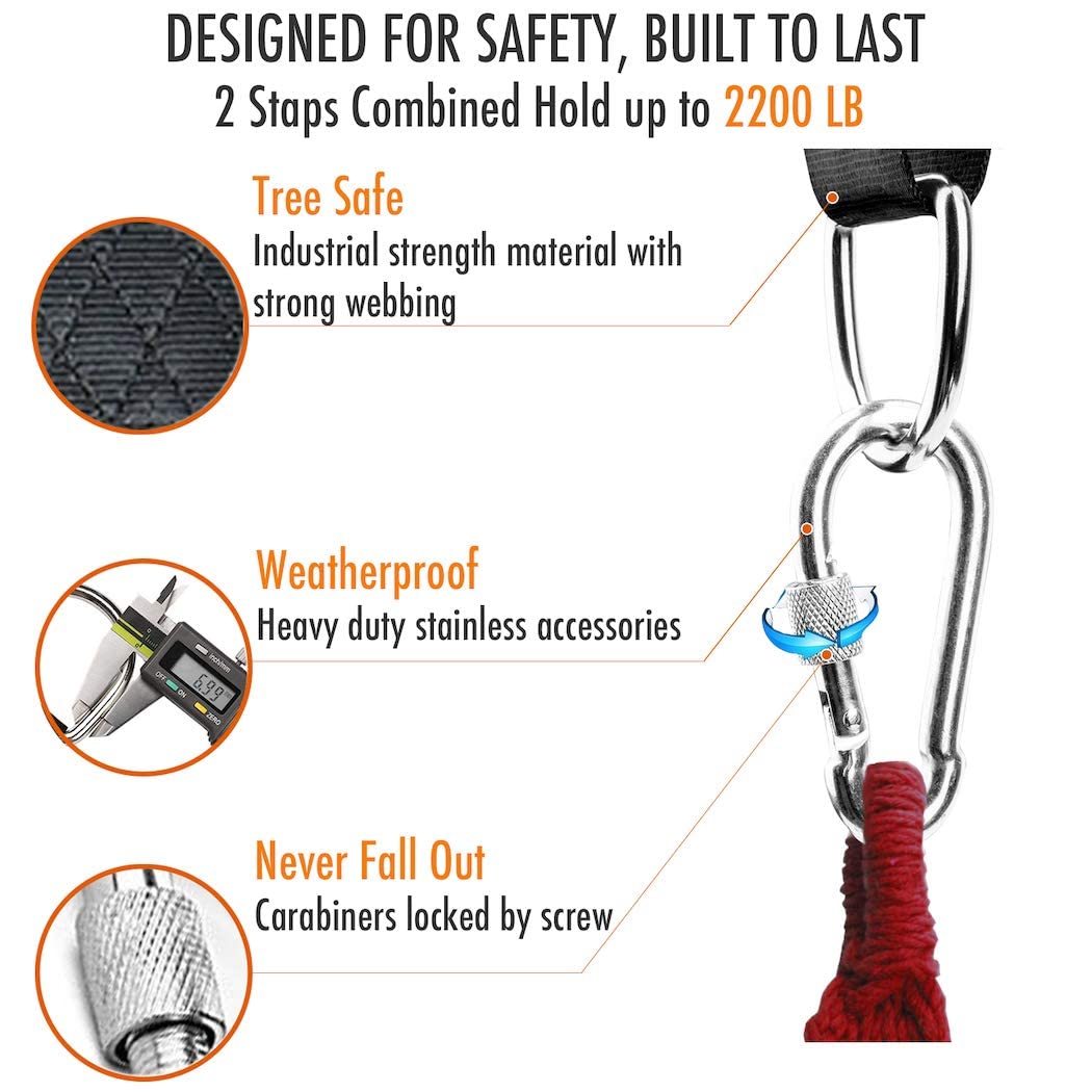 Pangaea Tree Swing Hanging Straps Kit, 5Ft10Ft20Ft30Ft, Heavy Duty Holds 2200Lbs Extra Long, With Safer Lock Snap Carabiners  Ca