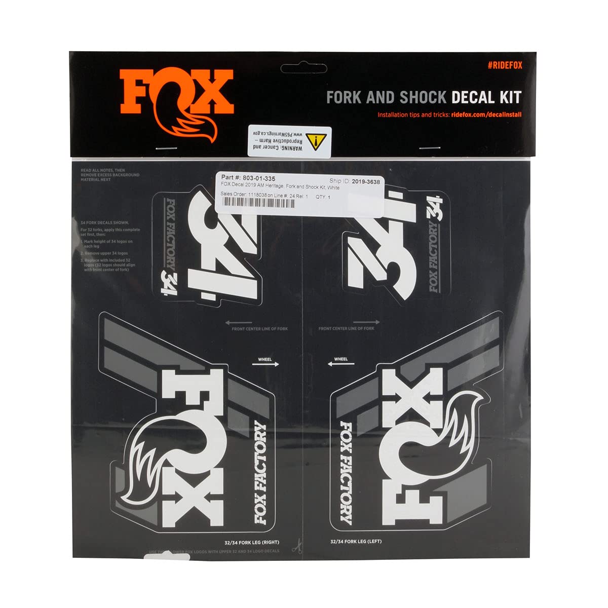 Fox Racing Shox Heritage Fork And Shock Decal Kit White, One Size