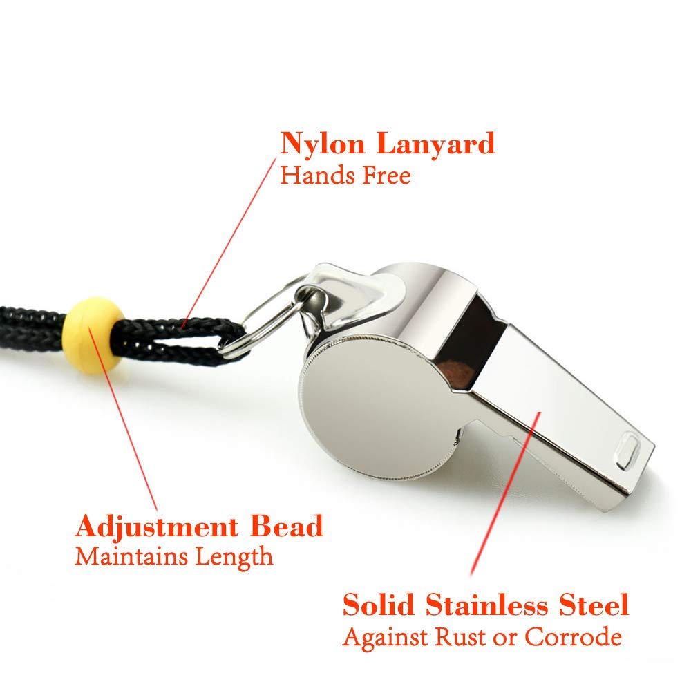 Hipat Whistle, 2 Pack Stainless Steel Sports Whistles With Lanyard, Loud Crisp Sound Whistles Great For Coaches, Referees, And O