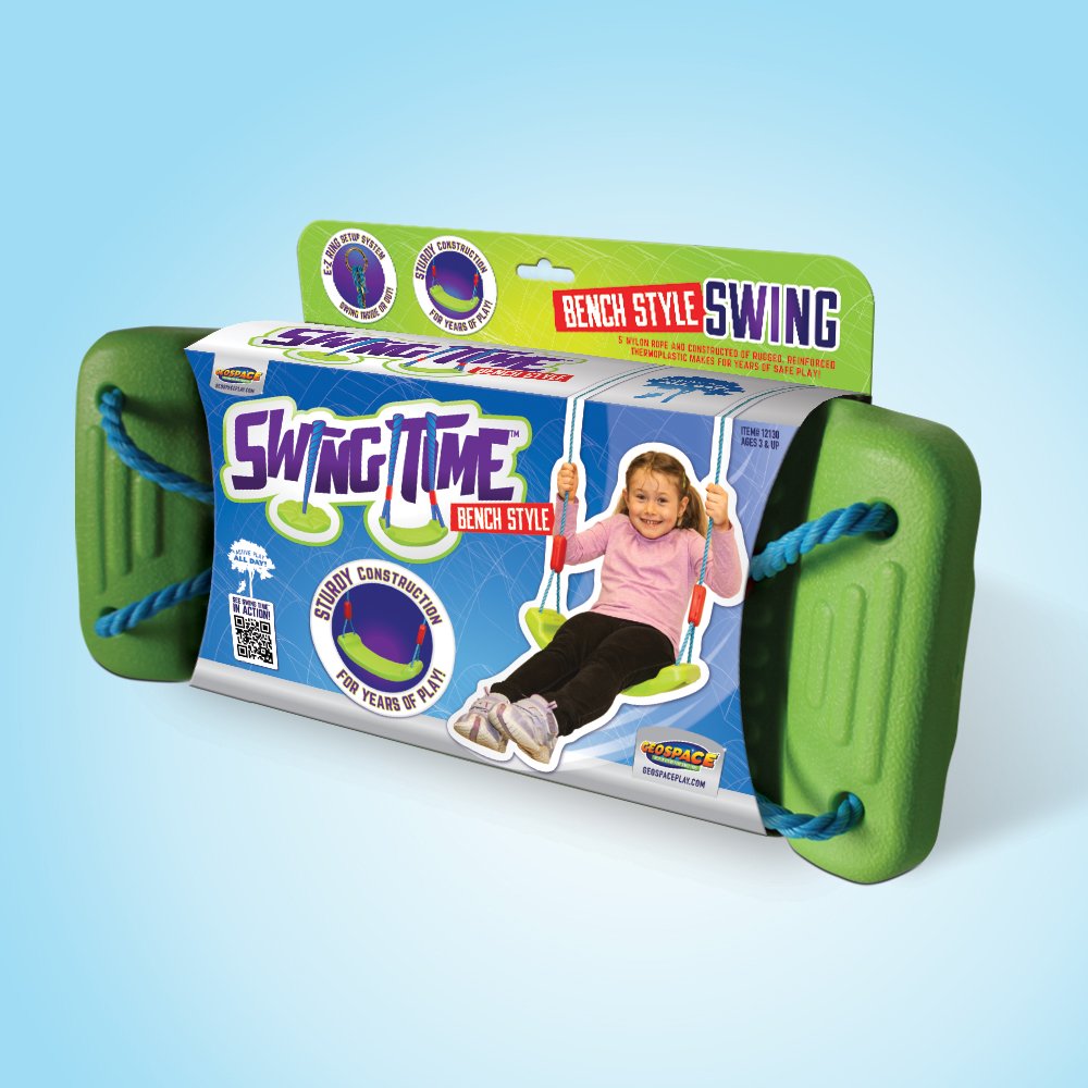 Geospace Outdoor Or Indoor Swing Time Bench Swing With E-Z Ring Setup System For Kids 12 & Under