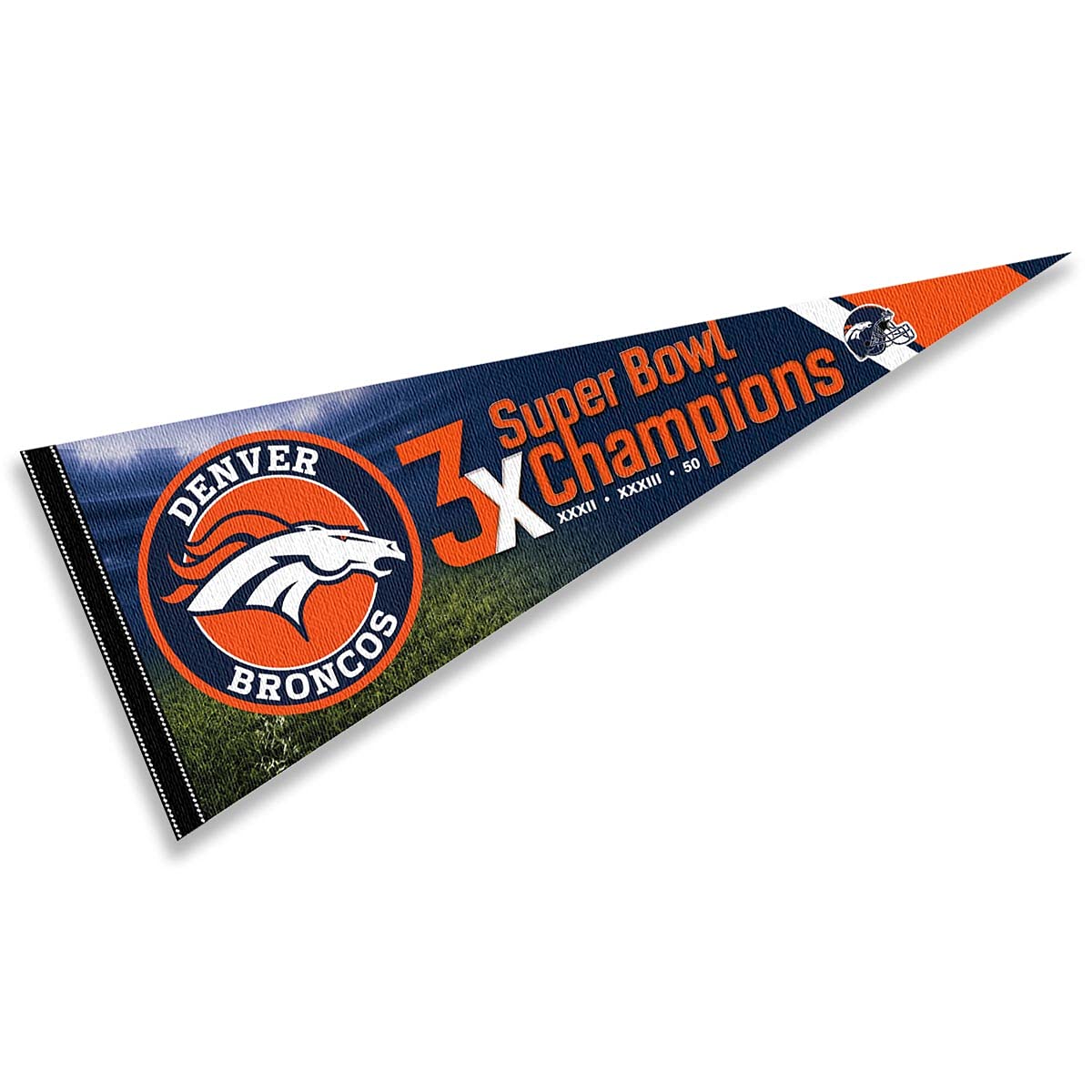 WinCraft Denver Broncos 3 Time Bowl Champions Pennant Banner Flag