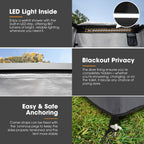 Sanhima Awning Shower Tent With 90 Swning Arm - Car Side Shower Room W/Led Light, Camping Waterproof Portable Privacy Shelter Ba