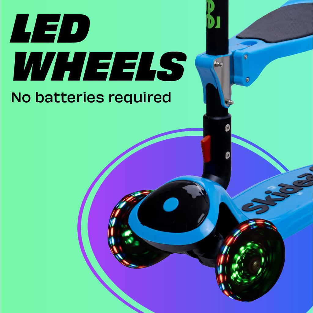 SKIDEE Kick Scooter for Kids Ages 3-5 | Foldable 3 Wheel Scooter with Lean-to-Steer, Adjustable Height, Removable Seat & LED Lig
