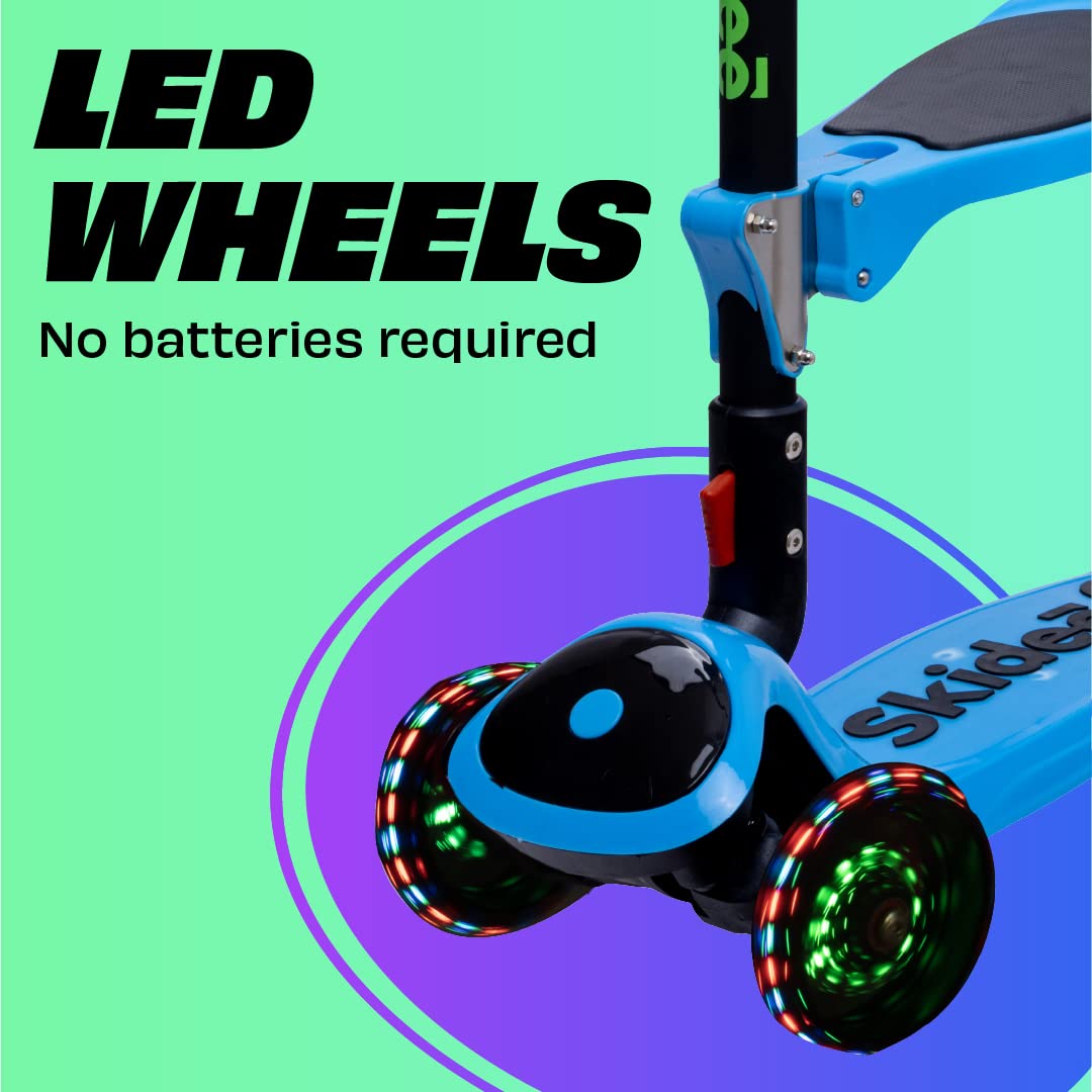 SKIDEE Kick Scooter for Kids Ages 3-5 | Foldable 3 Wheel Scooter with Lean-to-Steer, Adjustable Height, Removable Seat & LED Lig