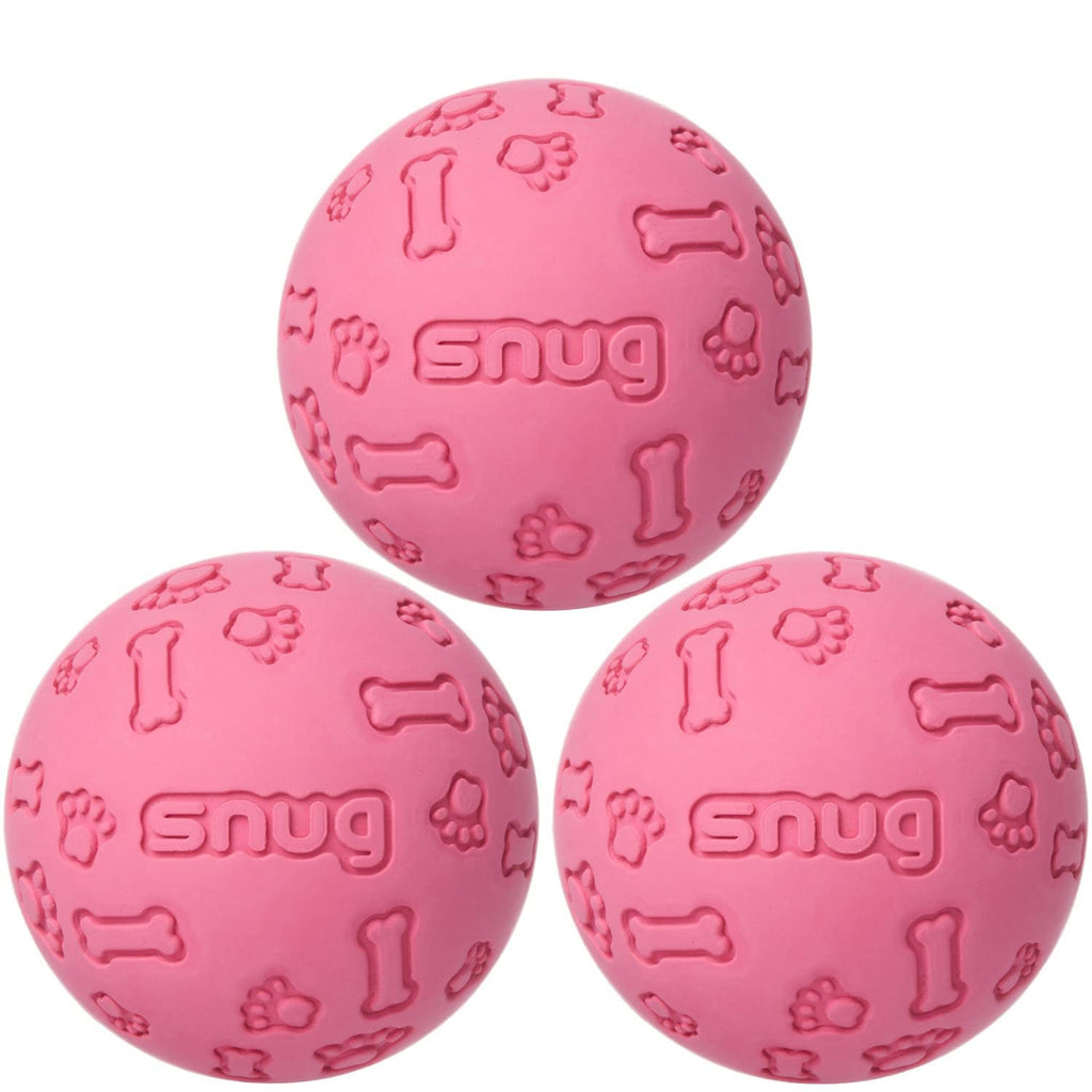 Snug Rubber Dog Balls For Small And Medium Dogs - Tennis Ball Size - Virtually Indestructible (3 Pack - Pink)