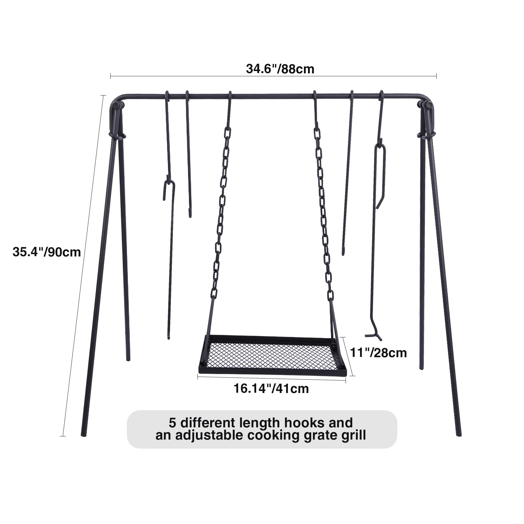 Redcamp Campfire Swing Grill Stand, Portable Hanging Cooking Grill Rack With Dutch Oven Lid Lifter & Hooks For Outdoor Bbq Picni