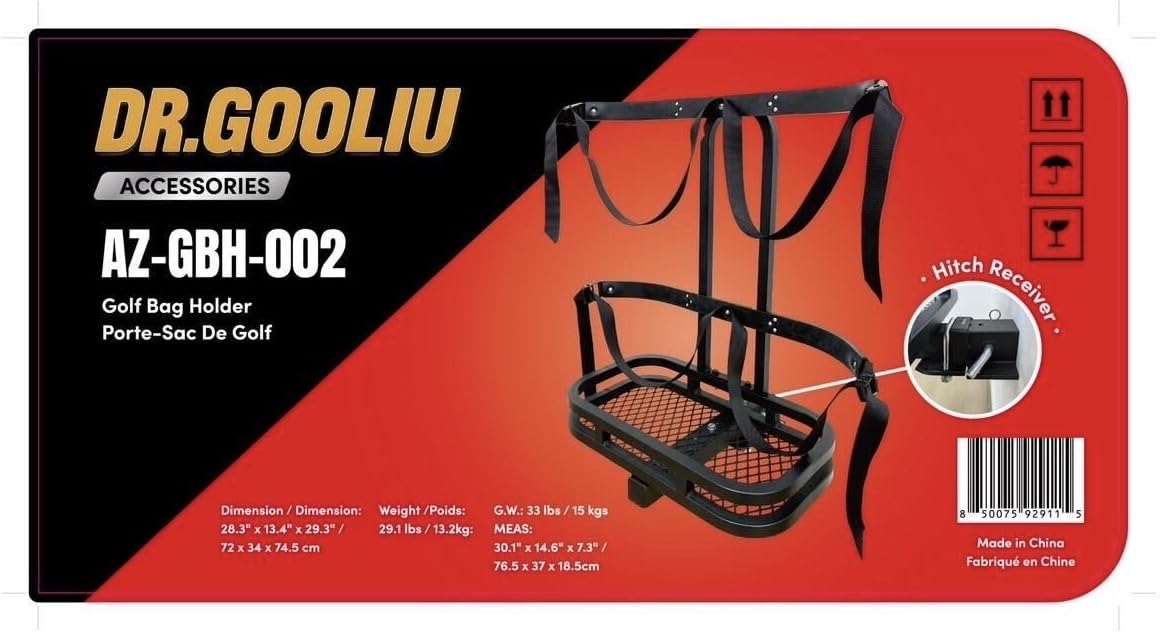 Dr. Gooliu Golf Bag Holder for Golf Carts, 2 Inch Hitch Receiver Mount, Universal Compatible with EZGO, Club Car, Yamaha, Kandi,