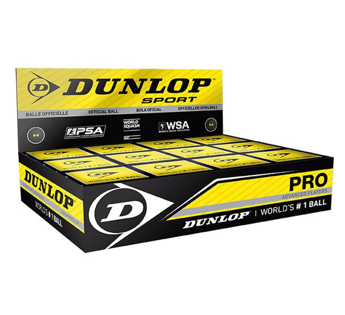 Dunlop Pro Double Dot Rubber Squash Ball, Pack of 12 (Black)
