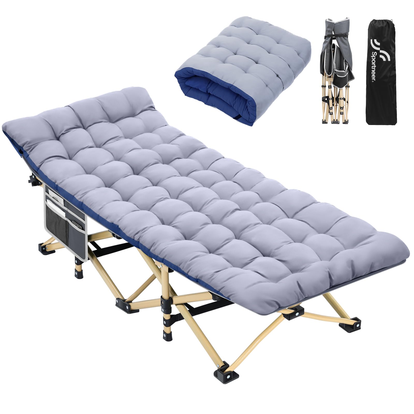 Sportneer Cots for Sleeping, Camping Cots for Adults with Mattress Max Load 450 LBS Heavy Duty Folding Portable Bed with Padded 
