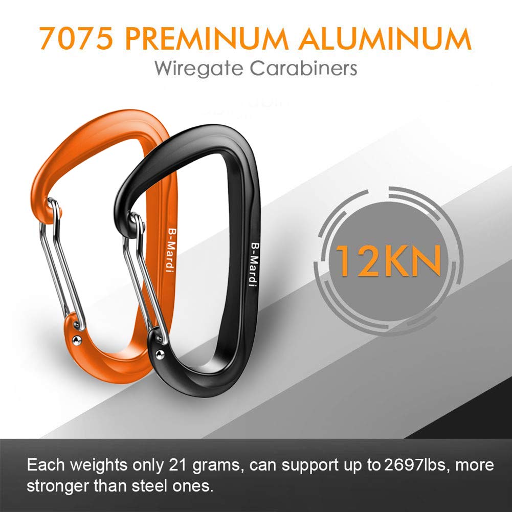 B-Mardi Lightweight Heavy Duty Locking Carabiner Clips-12Kn (2697 Lbs) Caribiniers For Hammocks,Keychain & Utility