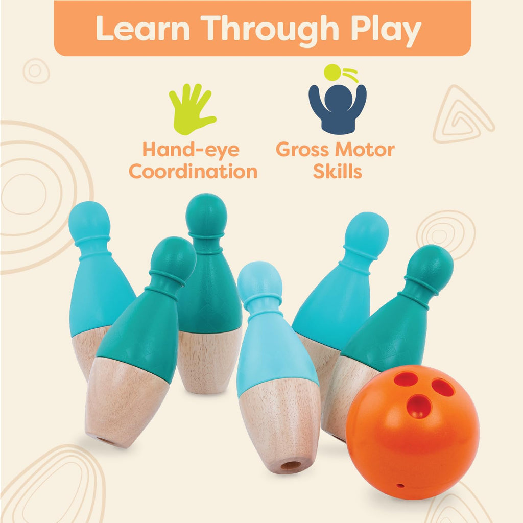B. Toys - Kids Bowling Set - 6 Pin & Ball - Wooden Pins & Carry Caddy - Family Activities & Games - 2 Years -