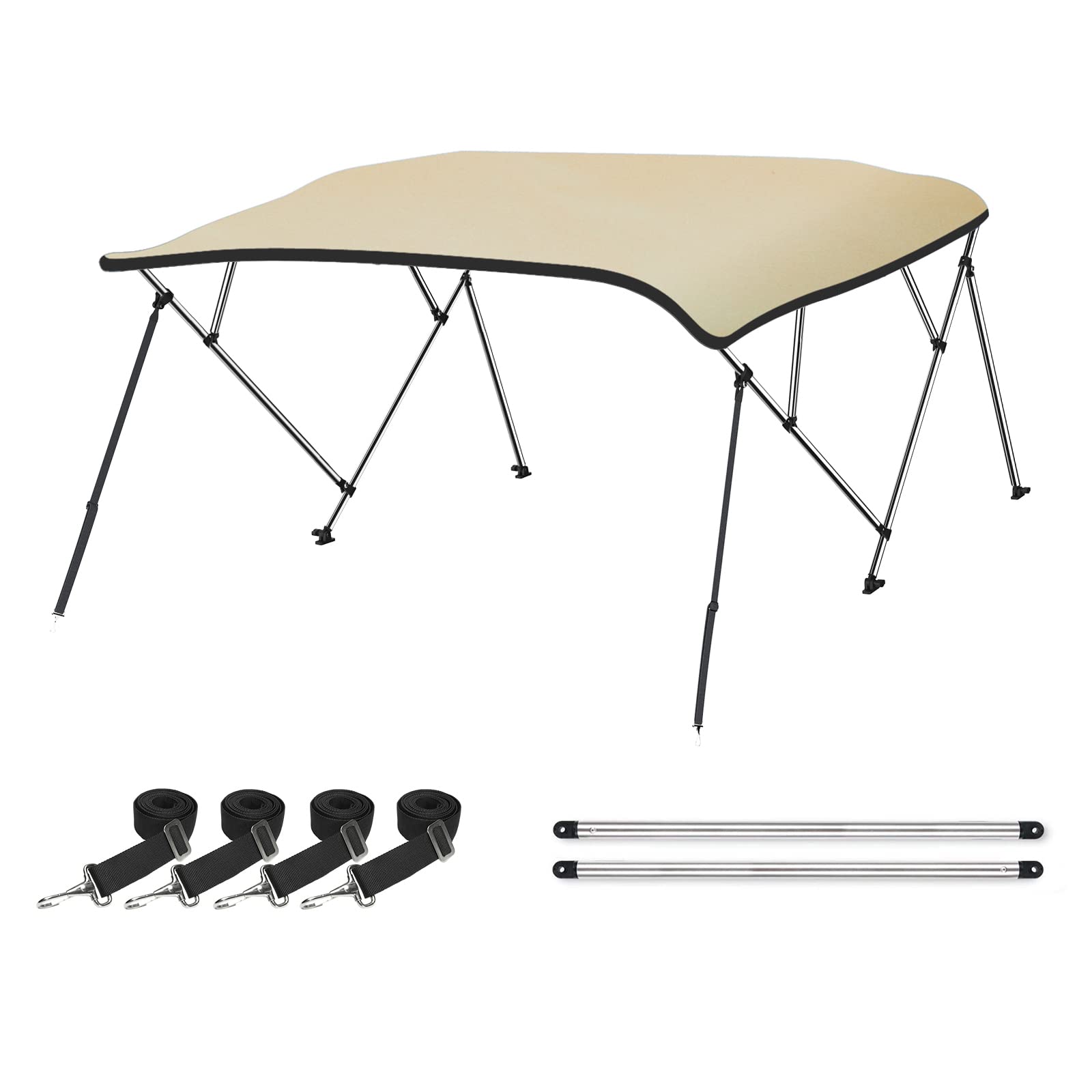 Naviskin Sand 4 Bow 8 'L X 54 '' H X 91 ''-96 '' W Bimini Top Cover Includes Mounting Hardwares,Storage Boot With 1 Inch Aluminu