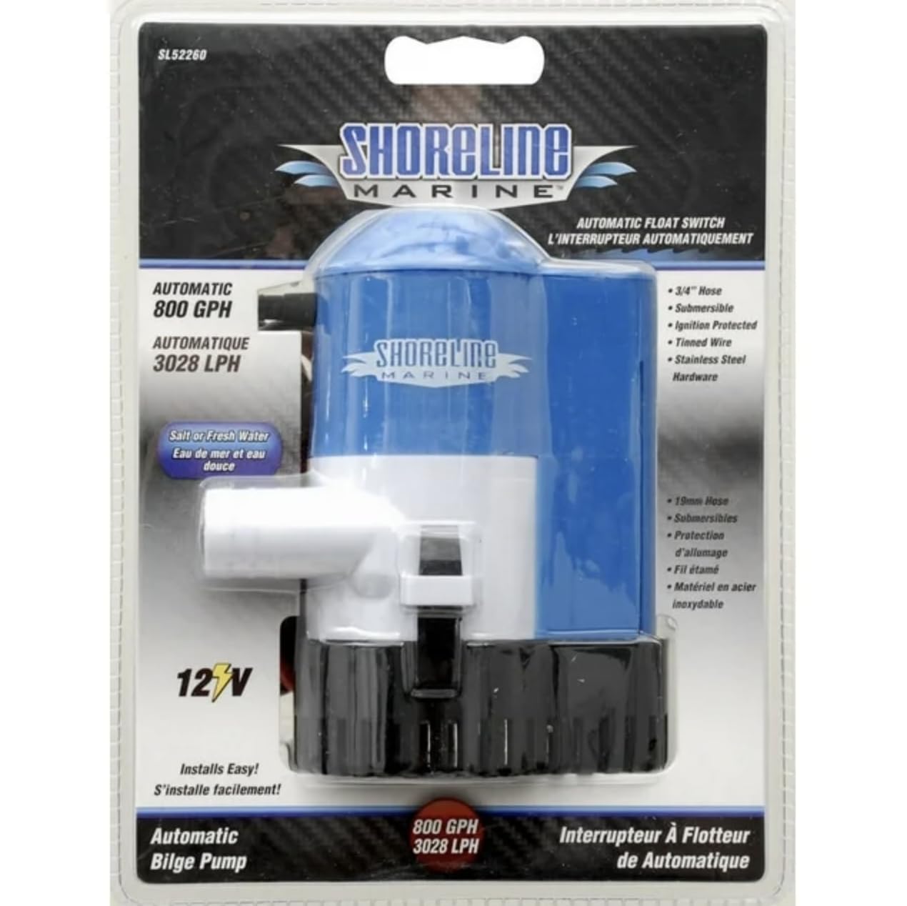 Shoreline Marine Bilge Pump With Float Switch, 800 Gph