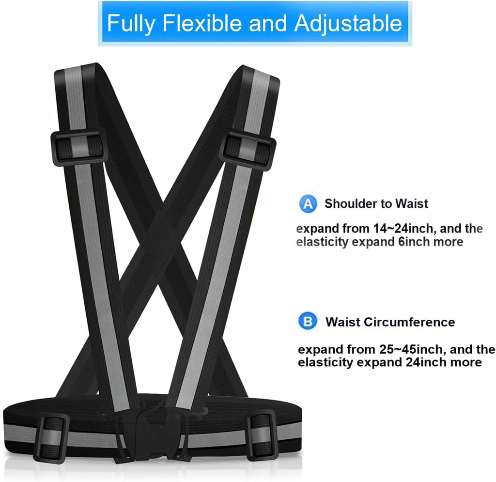 Reflective Vest Running 2Pack, High Visible Reflective Vest Gear For Biking Motorcycle Dog Walking, Adjustable Safety Ves Fits M
