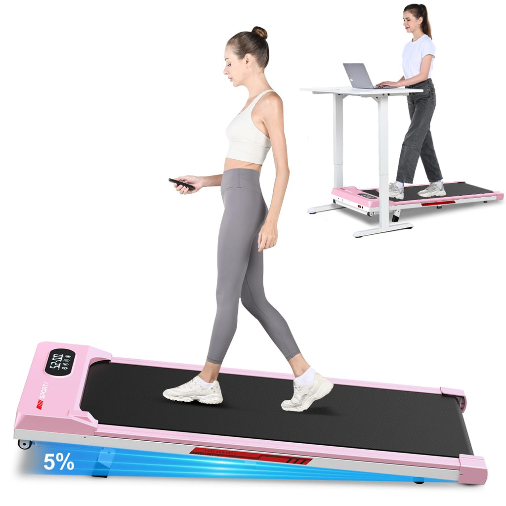 Walking Pad Treadmill With 5% Incline, 5 Mph Under Desk Treadmill For Home & Office, 300+ Lb Capacity, Ultra Quiet < 45Db, Remot