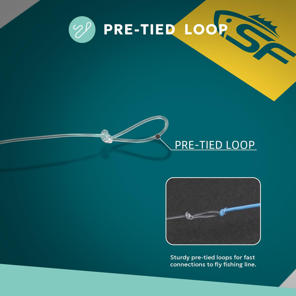 Sf Pre-Tied Loop Heavy Butt Fly Fishing Bass Tapered Leader High Knot Strength Clear Nylon For Bass/Large Flies 3 Packs 9Ft 8Lb