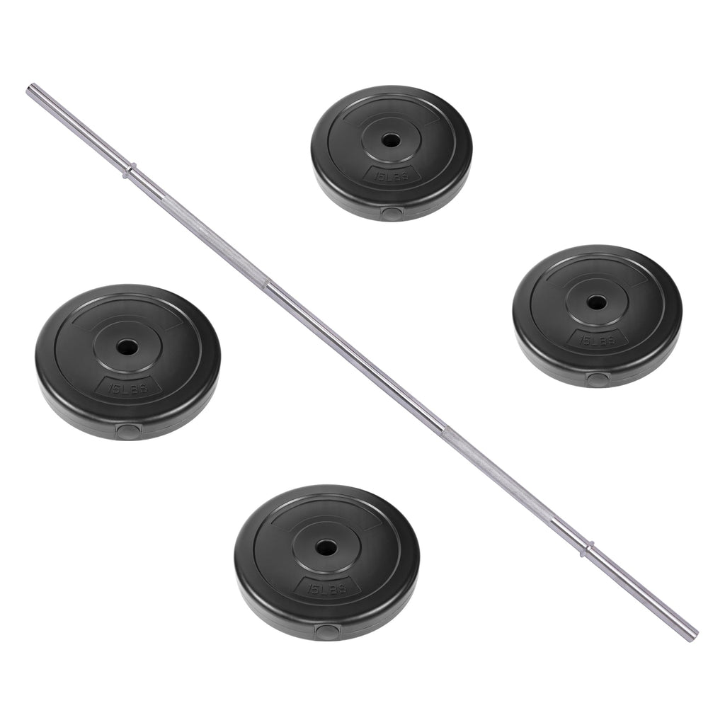 Fitvids Vinyl Standard 1-Inch Weight Plates Set with 5FT Standard Bar for Strength Training and Weightlifting, 80 LBS