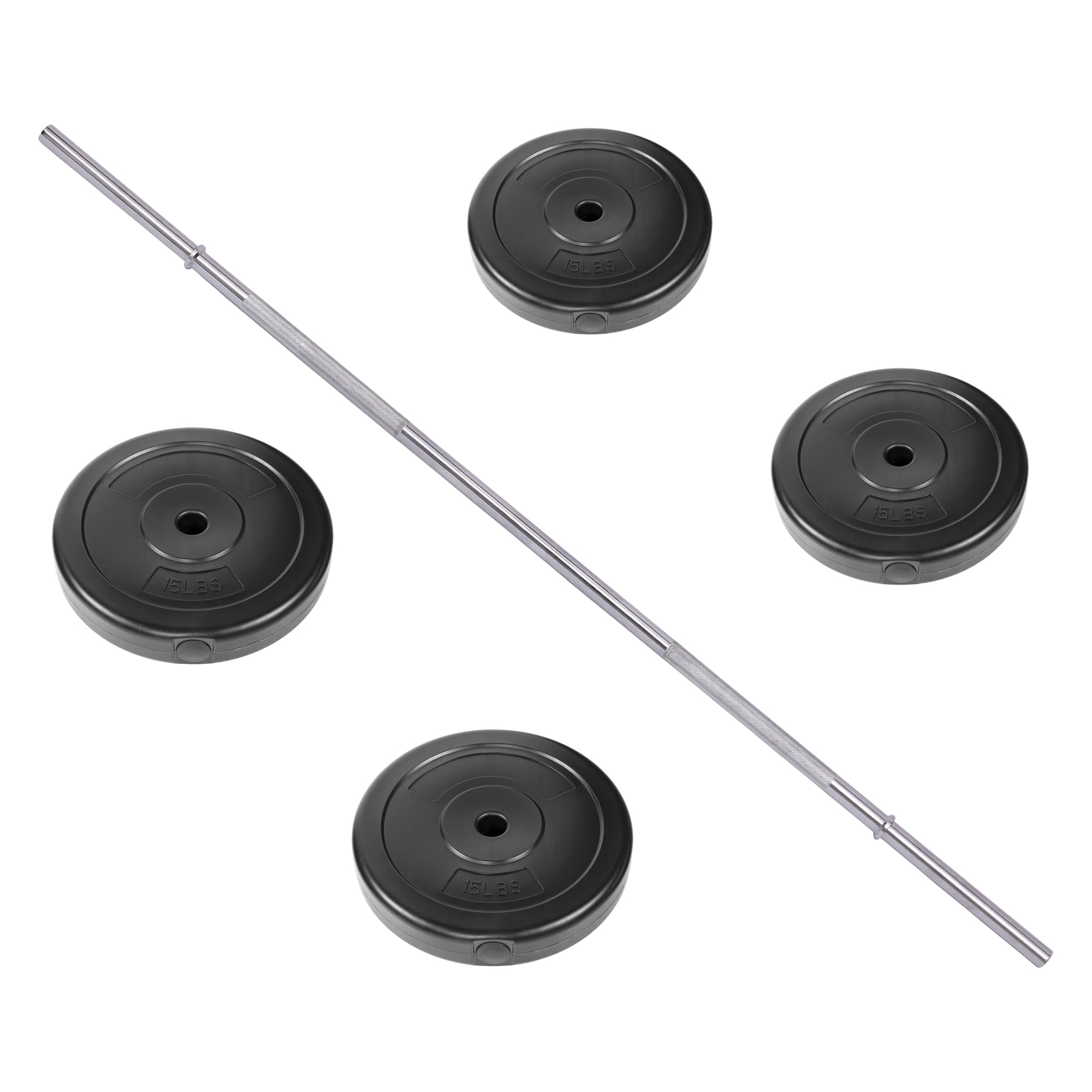 Fitvids Vinyl Standard 1-Inch Weight Plates Set with 5FT Standard Bar for Strength Training and Weightlifting, 80 LBS