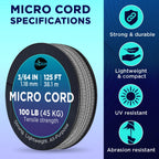 Teceum Micro Paracord - Gray - 1.18 Mm X 125 Ft - Micro Utility Cord - Thin Braided Paracord Rope Nylon Polyester - Wind Chime R