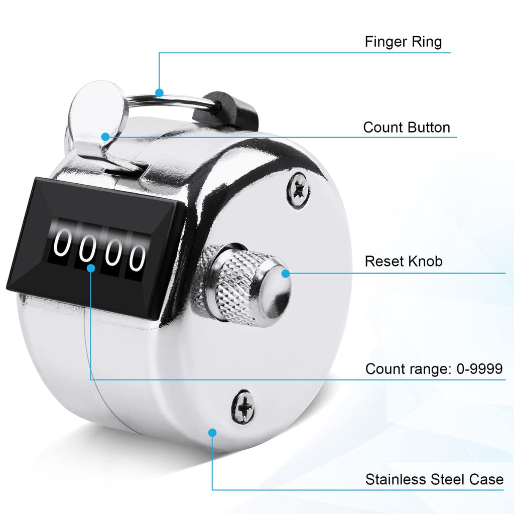 Oligei 2 Pack Metal Hand Counter Four-Digit Counter With Nylon Lanyard Silver Counter Click Counter Handheld Click Counter Digit