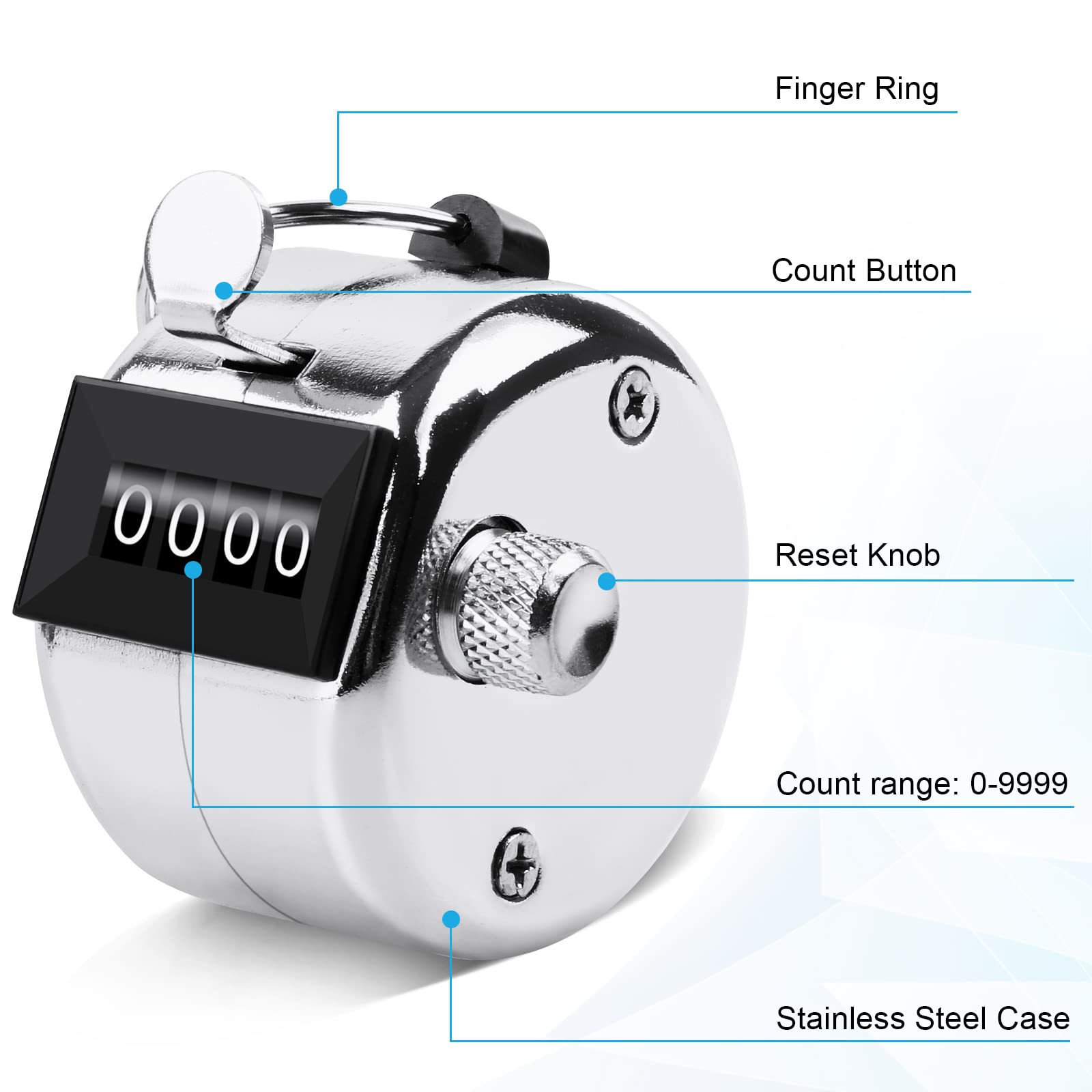 Oligei 2 Pack Metal Hand Counter Four-Digit Counter With Nylon Lanyard Silver Counter Click Counter Handheld Click Counter Digit
