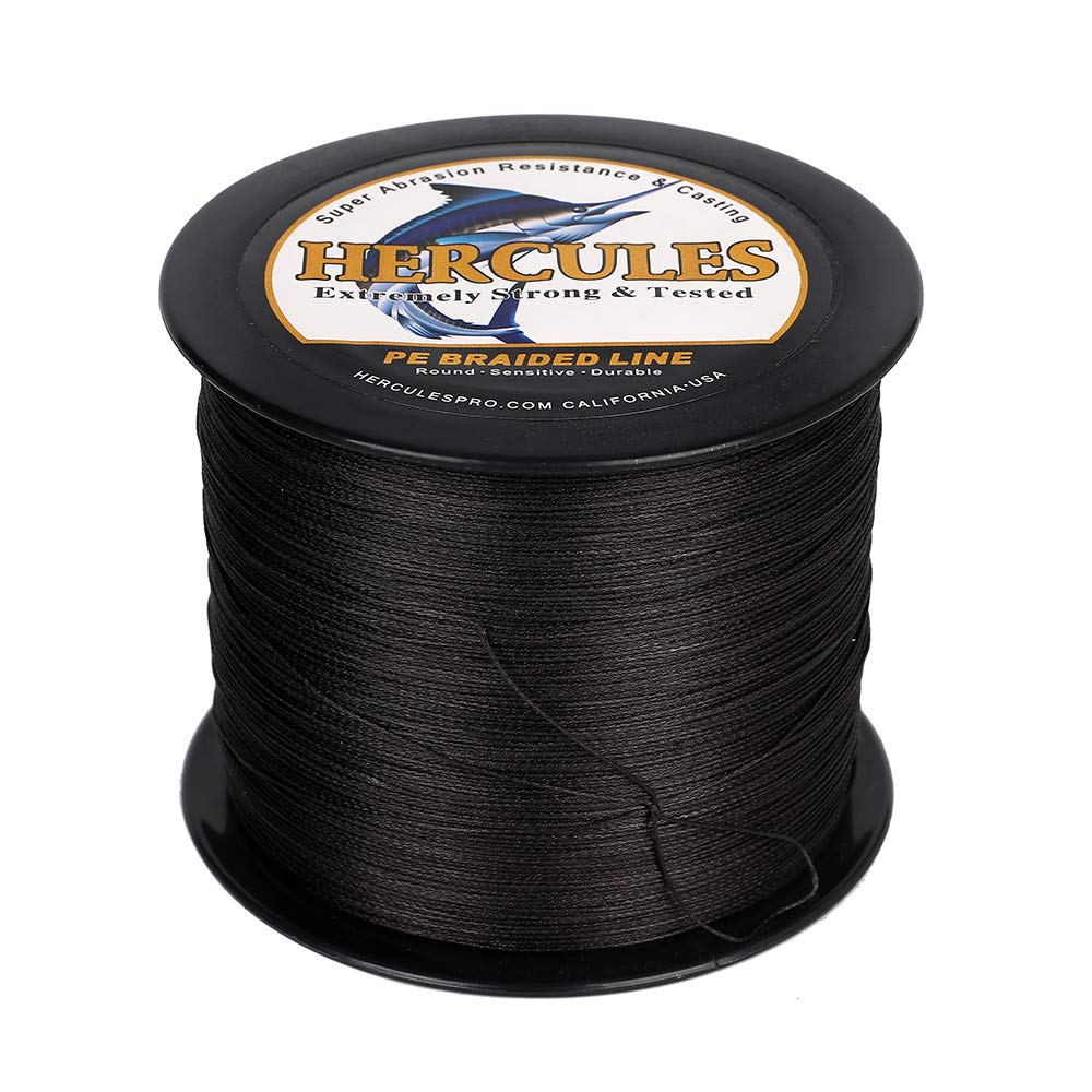 Hercules Braided Fishing Line 1500M 1640Yds 10Lbs-200Lbs Pe Superline 8 Strands (Black 60Lb/27.2Kg 0.40Mm)